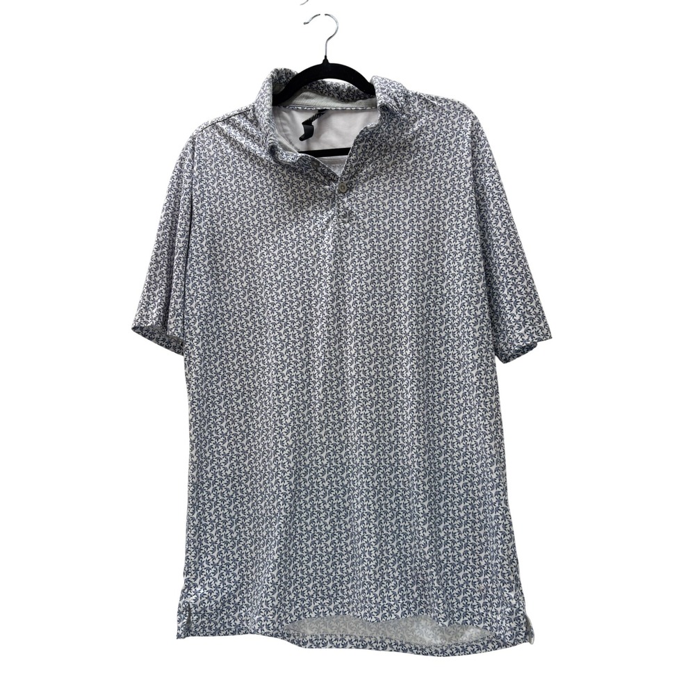 AndersonOrd Mens Performance Golf Polo Shirt Blue White Floral Print Small